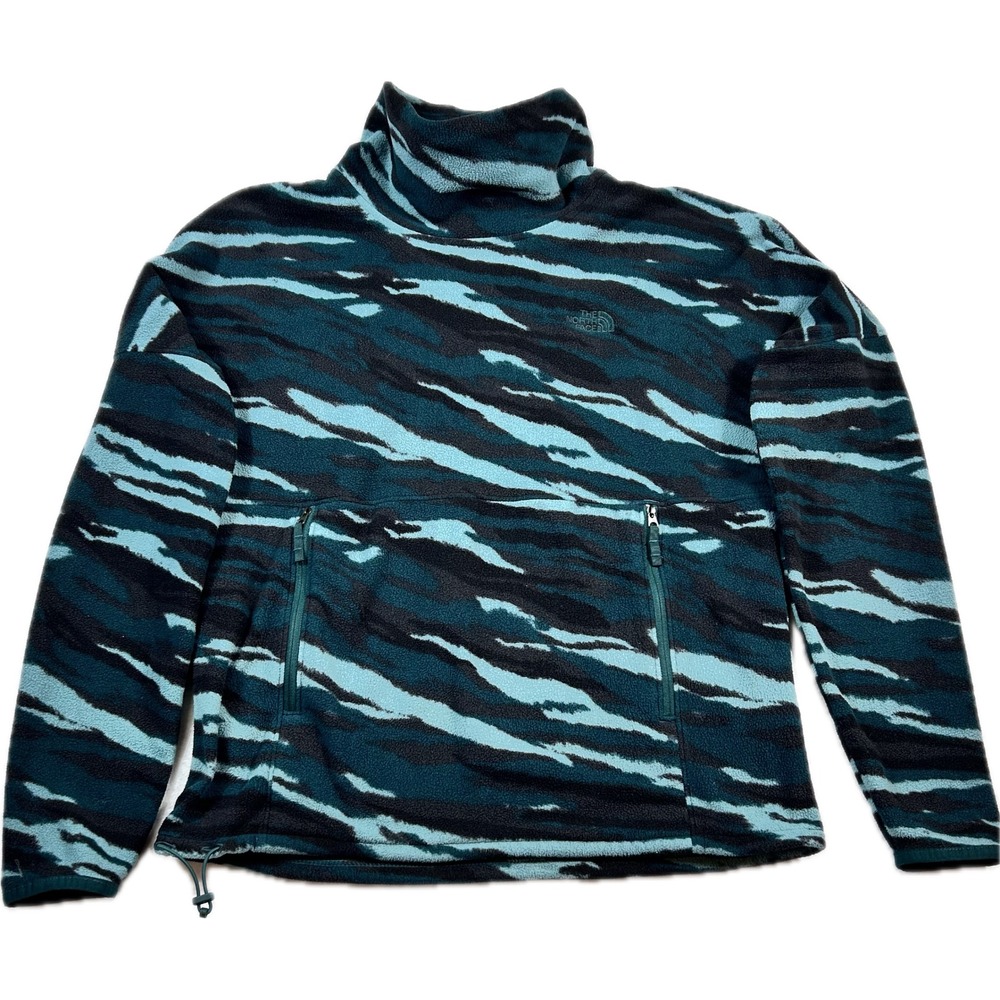 The North Face Womens Fleece Pullover Funnel Neck Blue Camo Tiger Stripe Medium